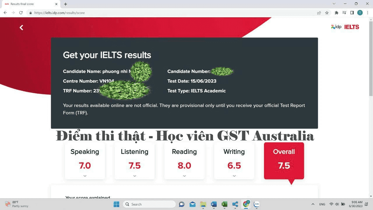 Điểm IELTS học viên GST Australia