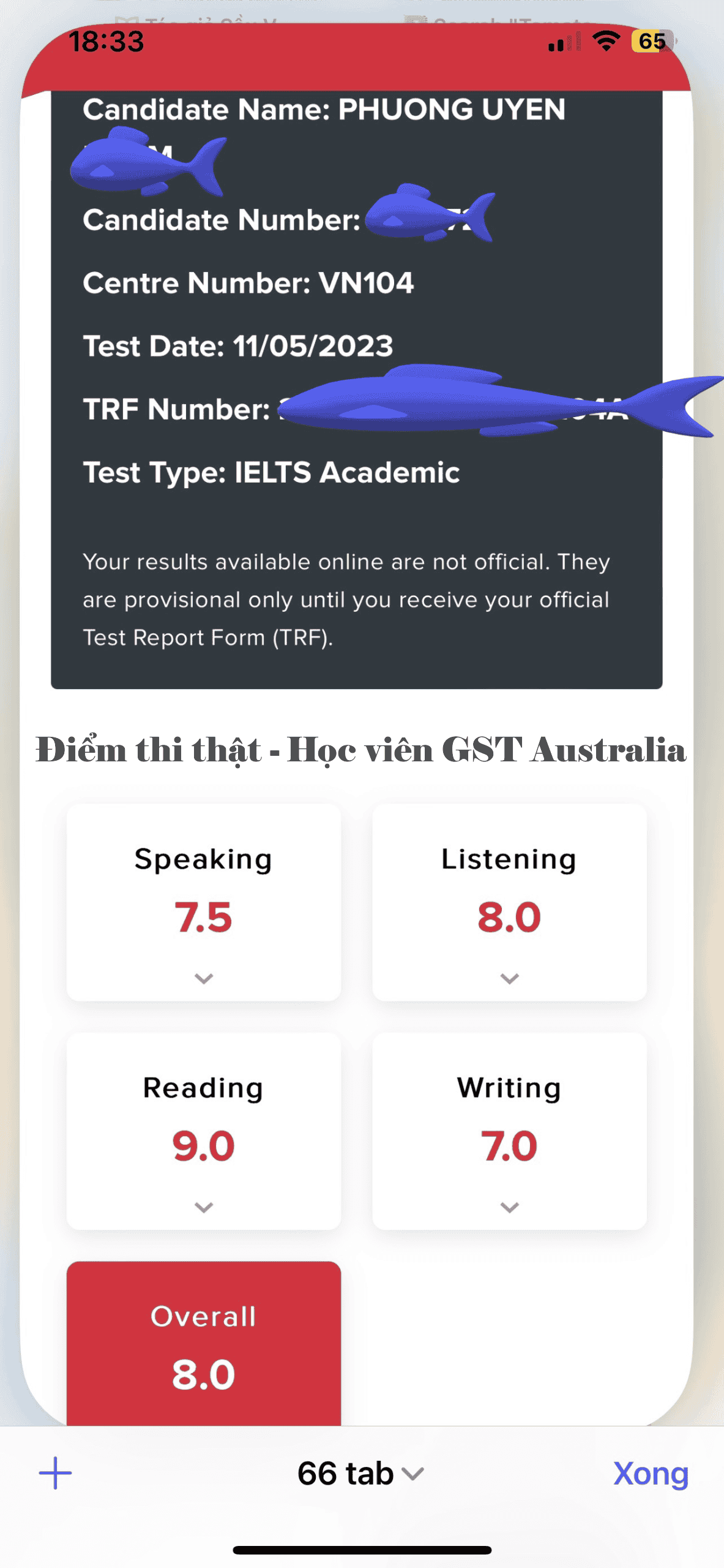 Điểm IELTS học viên GST Australia